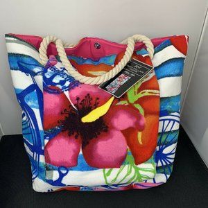 NEW Amy Miller Home Beach Bella Mila Tropical Floral Tote & Beach Towel Set